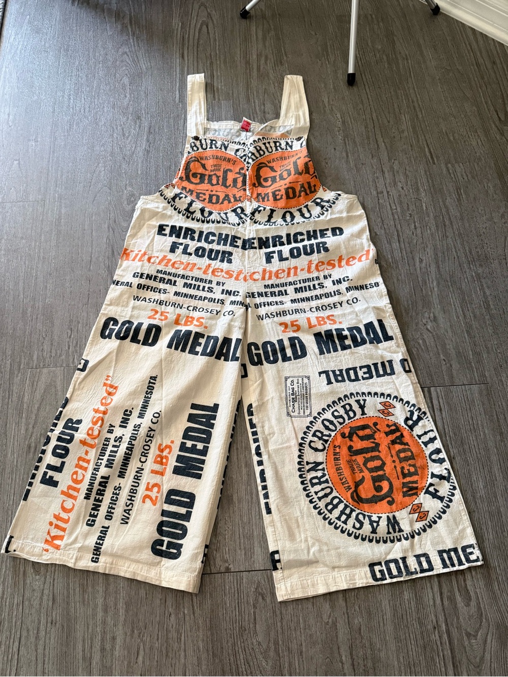 Vintage Sack Gold Medal Print Wide-Leg Overalls NWOT